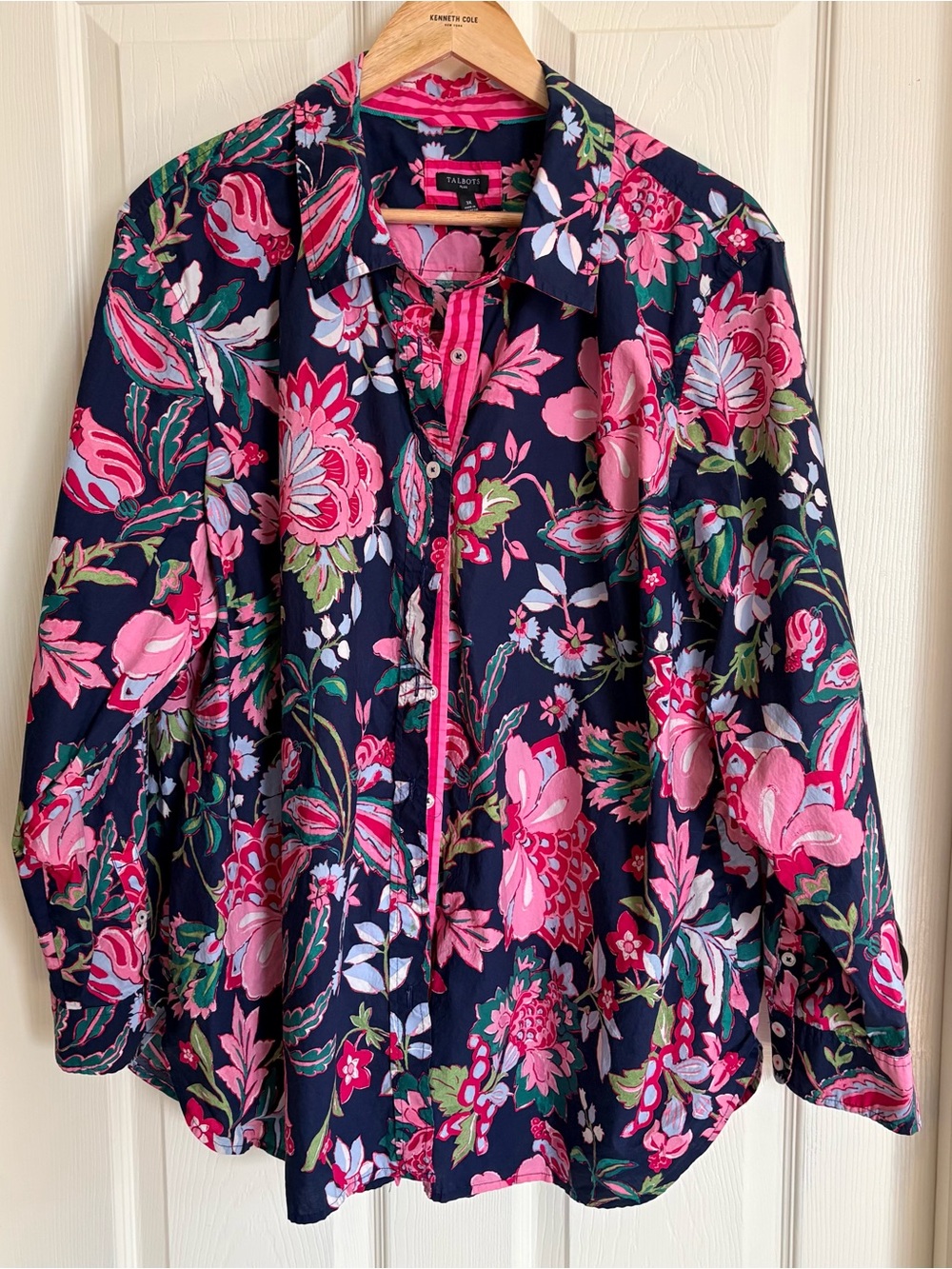 Talbots Navy Floral Button-Down Top with Pink & Green Print 3X